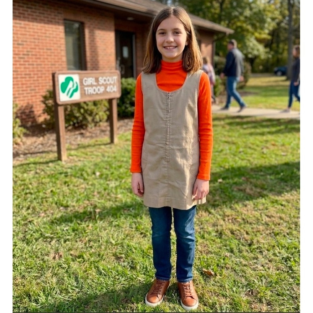 Girl Scouts USA Vintage Tan Jumper Orange Turtleneck Set Girls Size 10 Uniform